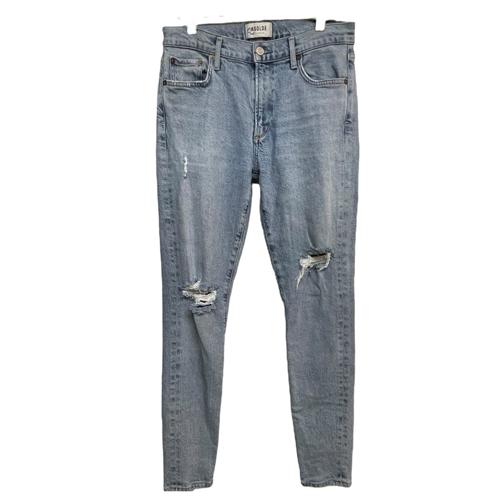 AGOLDE SOPHE Jeans Mid rise Skinny Distressed Ripped Blue Medium Wash Size 27
